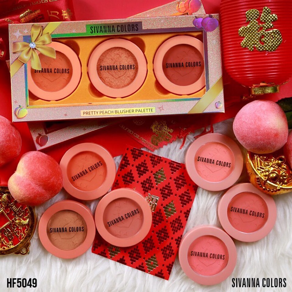 set 3 màu má hồng sivanna colors pretty peach blusher palette